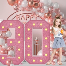Ruxion 4FT Pink Marquee Light Up Numbers 30, Large Glitter Pink Mosaic Marquee Number with Light String, Pre-Cut Foam Board Kit Perfect for Birthday Party Decorations Anniversary, Events, Celebrations