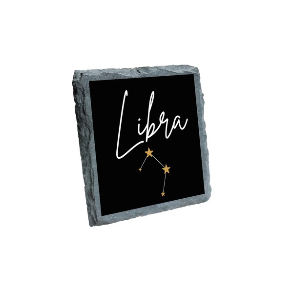 Libra Zodiac Slate Coaster with Golden Stars Design - Unique