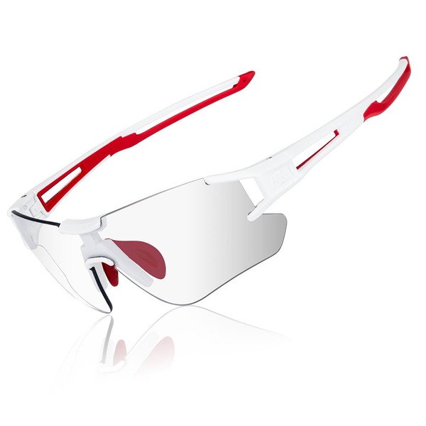 RockBros Cycling Sunglasses Photochromic Bike Glasses for Men Women Sports Goggles UV Protection White Red
