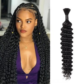 Deep Wave Human Hair Boho Braiding Hair Natural Black Bohemian Curly Bundles Human Hair for Boho Braids No Weft Human Boho Curly Hair 1 pack 50g（Deep Wave Human Hair 22inch）