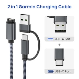 Itramax 2-in-1 Charging Cable for Garmin Watch 1.2M 1Pack,Charger Power Cord for Garmin Fenix 8 7 7X 7S 6 6X 6S,Forerunner 970 965 955 945 645 570 265 255 165 55,Epix Pro Gen 2,Instinct 3 Solar - Grey