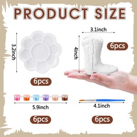 Affrolling 6 Set Cowboy Boot Vase Ceramics to Paint Ready to Paint Your Own Ceramic Cowgirl Hat Vase DIY Unpainted Plaster Paintable Kit Crafts with Brush Palette for Adults (Cowgirl Boots)