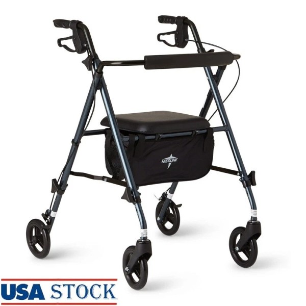 Unbranded Lightweight Folding Aluminum Rollator Walker W/ Adjustable Seat 4