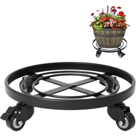 Idzo 14 Inch Heavy Duty Trolley Round Square Metal Plant Caddy, Black for Plant Pots Indoor and Outdoor