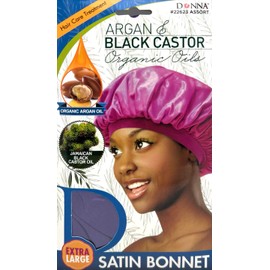 DONNA Argan & Black Castor Treatment Caps, Bonnet XL Size, Hair Bonnet for Sleeping Shower Cap Silk Bonnet, 1pc Purple Color