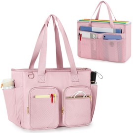 Prokva Work Tote Bag with File Organizer Box, Office Documents Storage Bag Fits for Legal Size Hanging Files Folders, Pink (Patent Design)