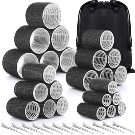 Qinzave 37 Pieces Curlers Curls with Storage Bag, Black Large Curlers with 4 Sizes 60 mm 48 mm 36 mm 25 mm, Jumbo Hair Rollers with Clips, Curlers for Long Medoum Short Hair