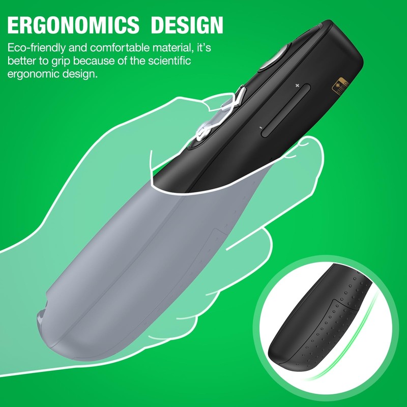 HELLCOOL Green USB C Presenter, 2.4 GHz Wireless PowerPoint Remote