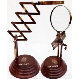Vintage Style Desk Top Channer Magnifier Nautical Brass Magnifying Glass on Wooden Base