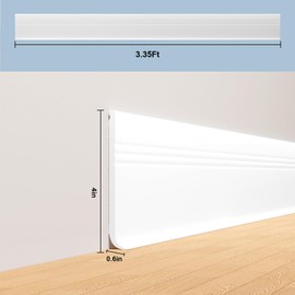 Duzzy 20 Feet Baseboard Trim, Hard Vinyl Baseboard Molding Trim, Skirting Base Cover for Floor (White)