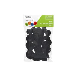 Essentials By Leisure Arts Yarn Pom Poms - Black - 1" to 1.5" 20 Piece Pom Poms Arts and Crafts Gray Pompoms for Crafts Craft Puff Balls for Crafts