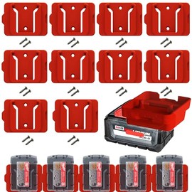 Gijok Battery Holder for Milwaukee M18 18V Battery (No Battery), 10Packs Wall Mount Batteries Storage for Wall, Work Van, Shelf, Toolbox