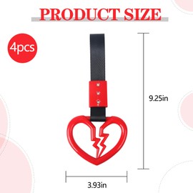 4 Pieces Broken Heart Shaped Handle Straps Hang Ring Bumper Warning - Heart Hand Strap Drift Charm Rear Bumper Warning Ring Decor for Car Bus Subway Interior Exterior Decoration(Red)