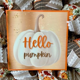 Hello White Pumpkin Handmade Deco Mesh Wreath