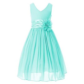 Bow Dream Flower Girl Dress Junior Bridesmaids V-Neckline Chiffon Mint 10