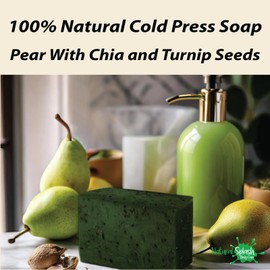 Natural Splash – Natural Handmade Cold Press Soap Bar – Pear with Chia and Turnip Seeds - Aloe Vera and Collagen – Soft exfoliating Formula.