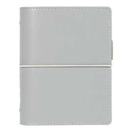 Filofax Domino Organizer, Pocket Size, Grey - Smooth, Leather-Look Grain Effect, Contrast Stitching, Six Rings, Week-to-View Calendar Diary, Multilingual, 2025 (C022611-25)