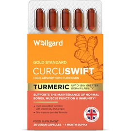 Wellgard Curcuswift Turmeric Supplement – High Strength Curcumin with Vitamin D3 & Ginger for Immune Support & Bone Health