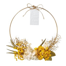 Lulu's Lulu's-0739 Preserved Flower Wire Wreath, Dried Flowers, Mimosa, Eucalyptus, Natural Wreath, Size: Approx. 8.3 x 1.8 x 8.7 inches (21 x 4.5 x 22 cm), Wire Wreath