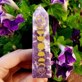 Sublime Gifts Lepidolite Moon Phase Hand Polished Obelisk Tower - Natural Healing Metaphysical Chakra Crystal Gemstone Specimen, Purple