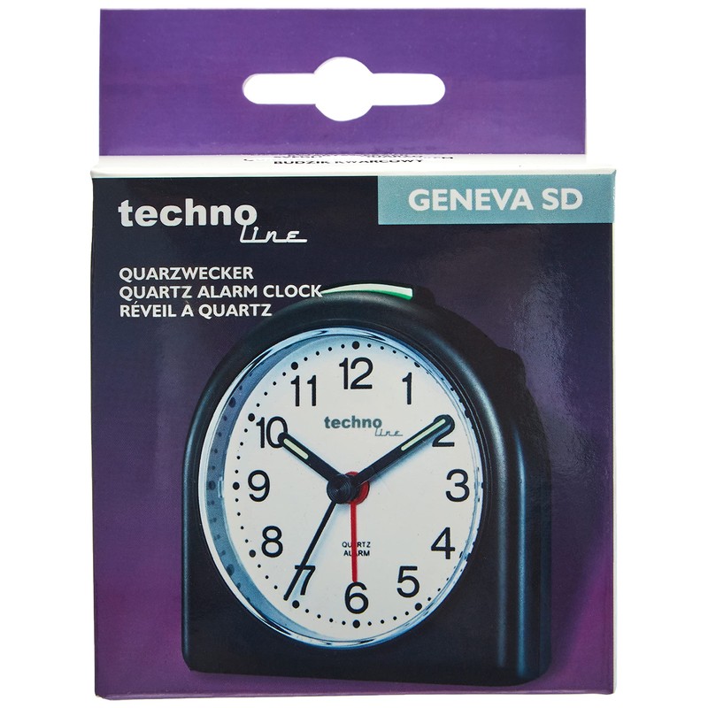 Technoline Quartz Alarm Clock Model SD Black Analogue Noctilucent Hands