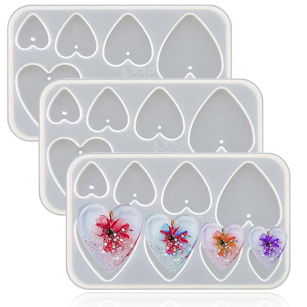 3 PCS Heart Jewelry Casting Molds 8 Cavities, TuNan Silicone