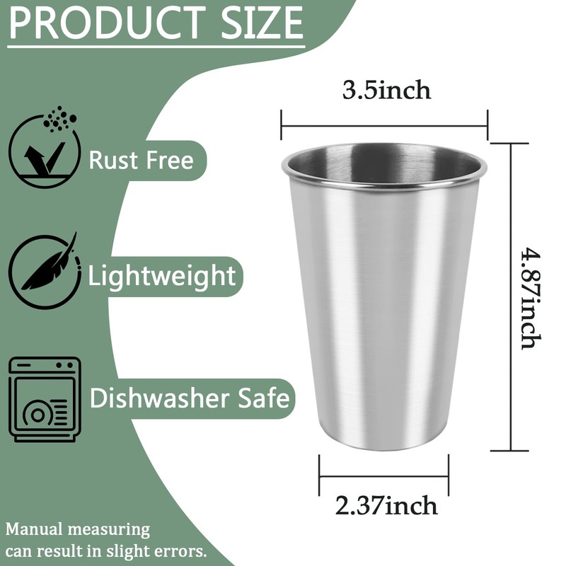 YOLCAR 5 Pack Stainless Steel Cups, 17oz Metal Drinking Glasses,