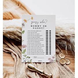 Guess Who Mommy or Daddy Baby Shower Game, Fun Baby Shower Games for Boy or Girl, Gender Neutral, 50 Pack, Wildflower