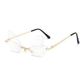 ENTHYI Dragonfly Wing Shape Sunglasses for Women/Men Frameless Irregular Glasses Shades Party Sun Glasses (white)