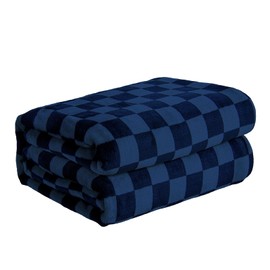 FY FIBER HOUSE Checkered Flannel Fleece Throw Blanket Soft Cozy Checkerboard Grid Print Chessboard Gingham Pattern Blankets for Bed Couch Sofa, 60"x80", Navy