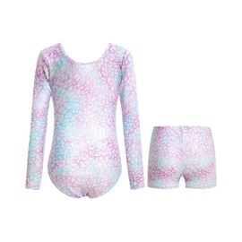 Surgoal Gymnastics Leotards for Girls with Short Long Sleeve Sparkle Ballet Dance Unitard Gymnastics Athletic Outfit 3Pcs for Kids 9-10 Years