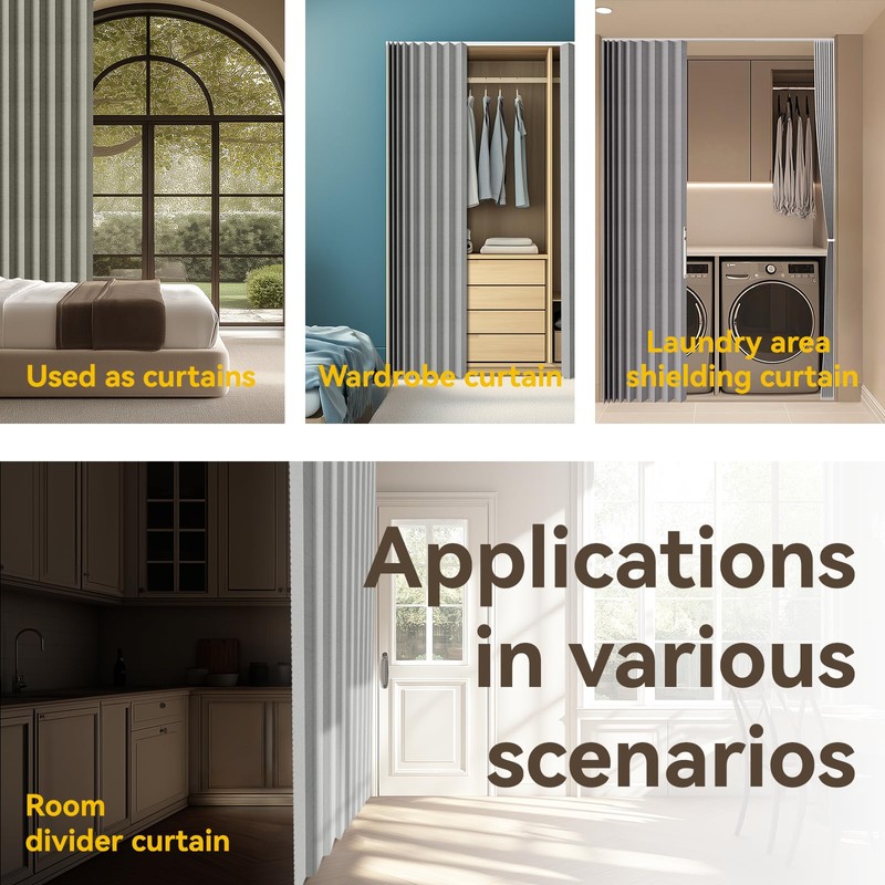 Jilron 100% Blackout Accordion Door Curtain, Adhesive Curtain Track Included