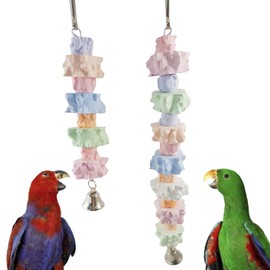 Naiveferry Bird Parrot Hanging Chew Toys, Colorful Parrot Beak Grinding Calcium Stone with Bell Parrot Beak Trimmer Stone Parakeet Toys Bird Cage Accessories for Cockatiel Budgies Rat Hamster Rabbit