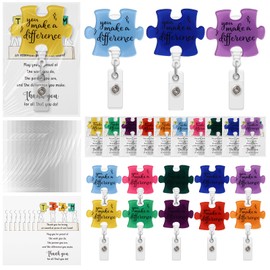 ReliThick Employee Appreciation Gifts Bulk Puzzle Badge Reel with Thank You Cards, Retractable ID Badge Holder for Nurse Teacher Staff Team Coworker Hospital School(30 Set,Make A Difference)