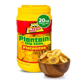 Mayté Plantain Chip Coins – Original Flavor, 20 oz Jar – Crunchy Plantain Slices – No Artificial Colors or Preservatives – Ready-to-Eat Snack, Platanitos Chips in a Container