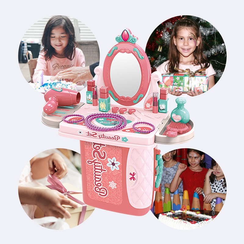 Plastic Dressing Playset 3 in 1 Red Makeup Suitcase Kids