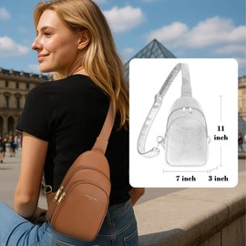INICAT Crossbody Sling Bags Fanny Packs Leather Purses Chest Bag for Women(Brown)