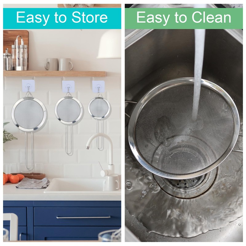 3 Pcs Small Stainless Steel Fine Mesh Strainers with Kitchen