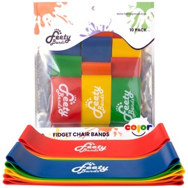 Feety Chair Bands for ADHD Kids (10-Pack) Flexible Seating for Classroom Elementary Students with Fidgety Feet to Kick and Bounce, Sensory Fidget Bands for Chairs and Desks - Assorted Colors