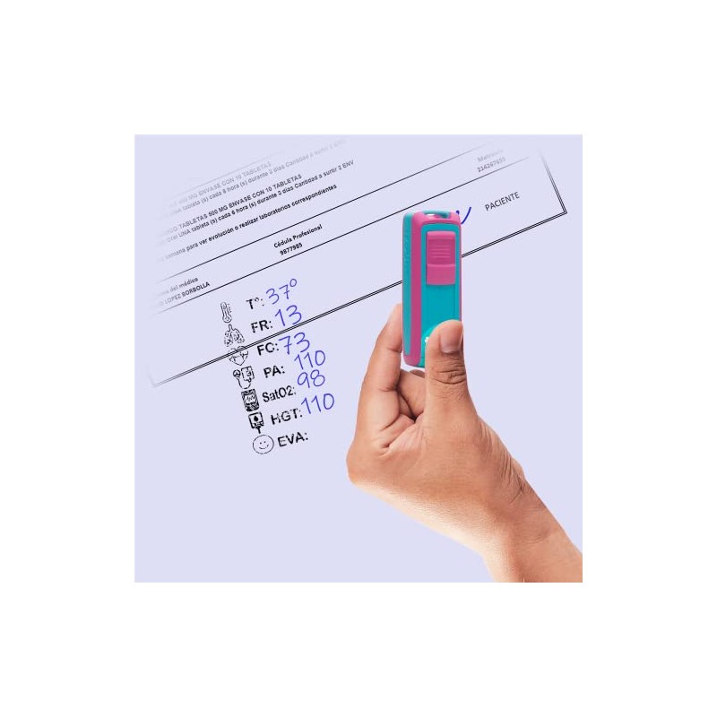 Sello Portátil Signos Vitales 1.8x4.7cm Para Enfermería (Turquesa-Rosa)