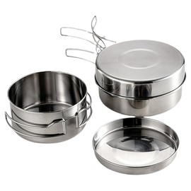 GANAZONO 1 Set Stainless Steel Camping Pot Pan Outdoor Cooking Utensils with Handles for Easy Carrying Durable Cookware for Picnic and Camp Cooking