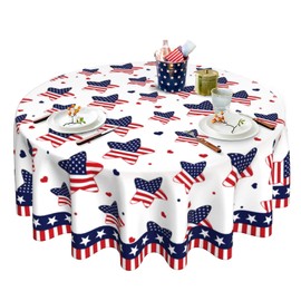 QIPNVY 4th of July Tablecloth Round Patriotic Tablecloth 60 Inch Fourth of July Tablecloth for Home Kitchen Dining Table Decor