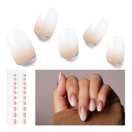 Nelikoo Semi Cured Gel Nail Strips, 20 PCS Gel Nail Stickers Work with UV Light, Salon Quality & Easy to Use - Shiny Nude