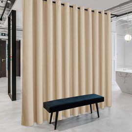 RYB HOME Room Divider Curtains - Extra Wide Blackout Privacy Blackout Room Separator Curtains for Living Room Share Bedroom Party Home Theatre Backdrop Garage, 1 Panel, Beige, 20ft Wide x 7ft Long