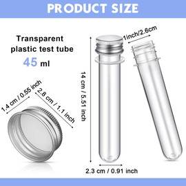 45ml Plastic Test Tubes Transparent Clear Bath Salt Tubes 25x140mm Cylindrical Aluminum Lid Plastic Vials for Candy Spice Dried Flower Storage Container Decor House Scientific Experiment (200 Pcs)