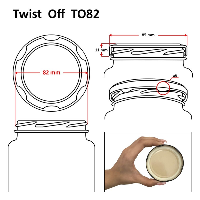 Twist-off lid TO82, screw lid diameter 82 mm, lid for