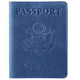USA Passport Cover PU Leather Travel Vaccine Passport Holder (Light Blue)