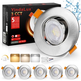 YindaLux Set of 6 LED Recessed Spotlights 230 V Dimmable 45° Swivelling LED Spotlights 5 W IP44 Ceiling Spotlights LED 68-80 mm Hole Size 3000 K / 4000 K / 6000 K Recessed Spotlights for Bathroom