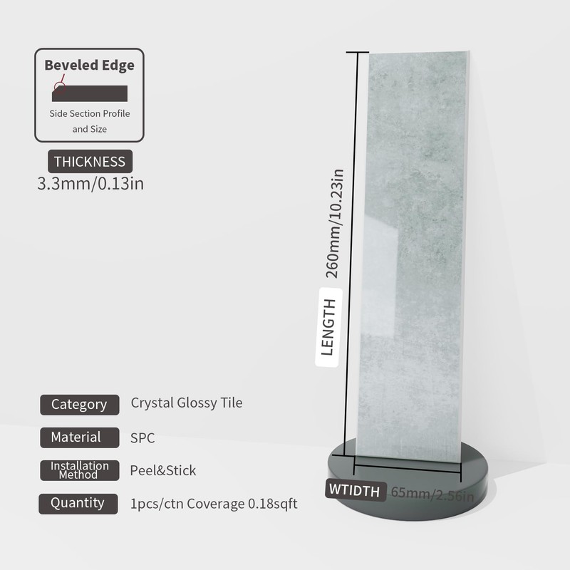 COLAMO Luxury Grey Peel and Stick Subway Tile Backsplash, Glossy