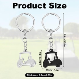Mikovivi 2pcs Golf Cart Keychains, Zinc Alloy Pendant Golf Style Keyring Unisex Key Chains for Men and Women (Black, Silver)